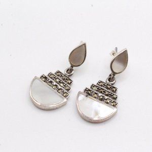 STERLING SILVER MOP MOTHER OF PEARL MARCASITES QVC DANGLE EARRINGS